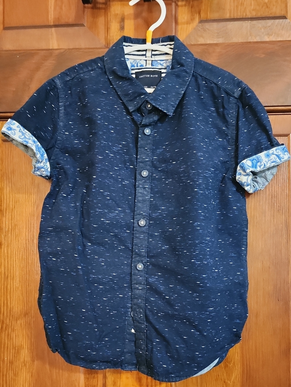 Kids Cactus Navy Speckled Short-Sleeve Button-Down Shirt (Size 5/6)